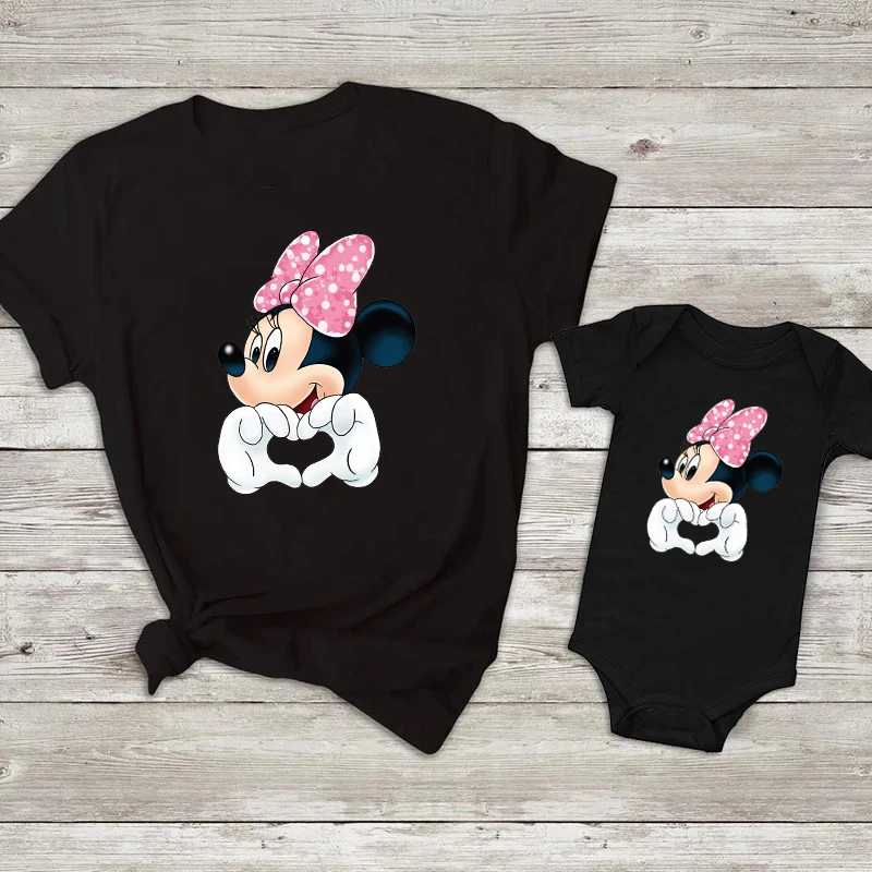 

Семейные рубашки Disney с Минни Маус, Забавные футболки для мамы и ребенка, подходящие детские комбинезоны, хлопковая семейная одежда, одежда д...