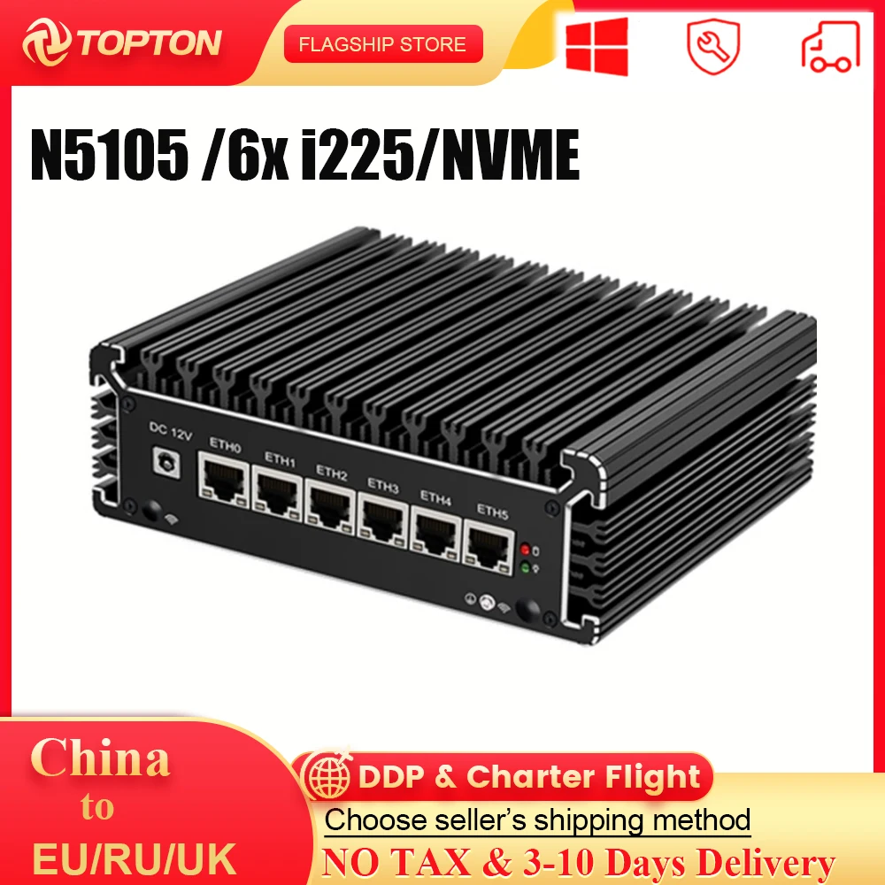 

2.5G Router 6x Intel i225-V B3 LAN Celeron N5105 pfSense Firewall 2*DDR4 NVMe SSD 2500M Nics Fanless Mini PC Router PC AES-NI ES