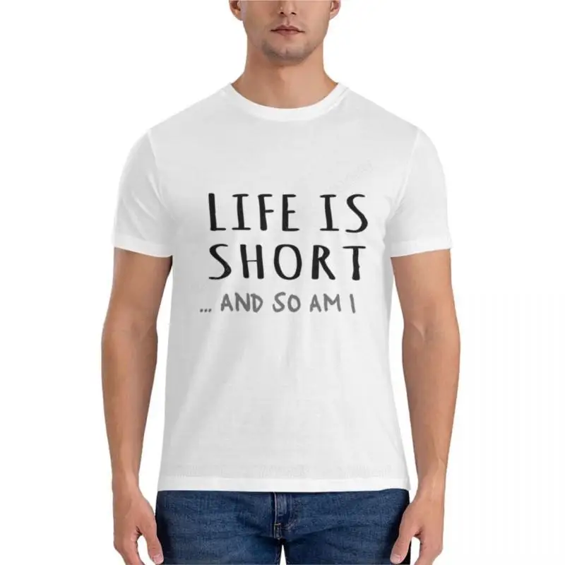 

Мужская хлопковая футболка Life is short and so am I, облегающая футболка, тяжелые футболки, мужская одежда, футболка, Мужская Черная футболка