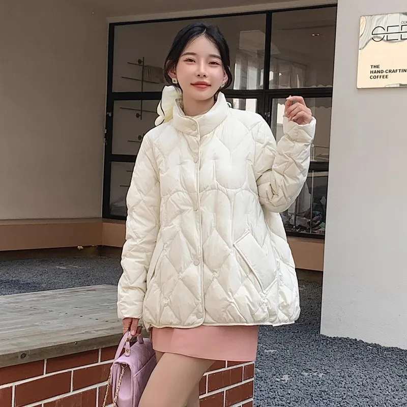 Женский легкий пуховик короткое повседневное теплое пальто с воротником-стойкой