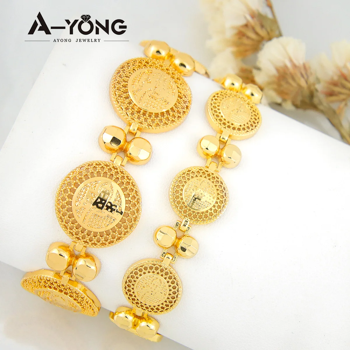 

AYONG Turkish Coin Bracelet Chain 18k Gold Plated for Women Arabic Totem Charm Bracelets Muslim Wedding Jewelry Bridal Gifts