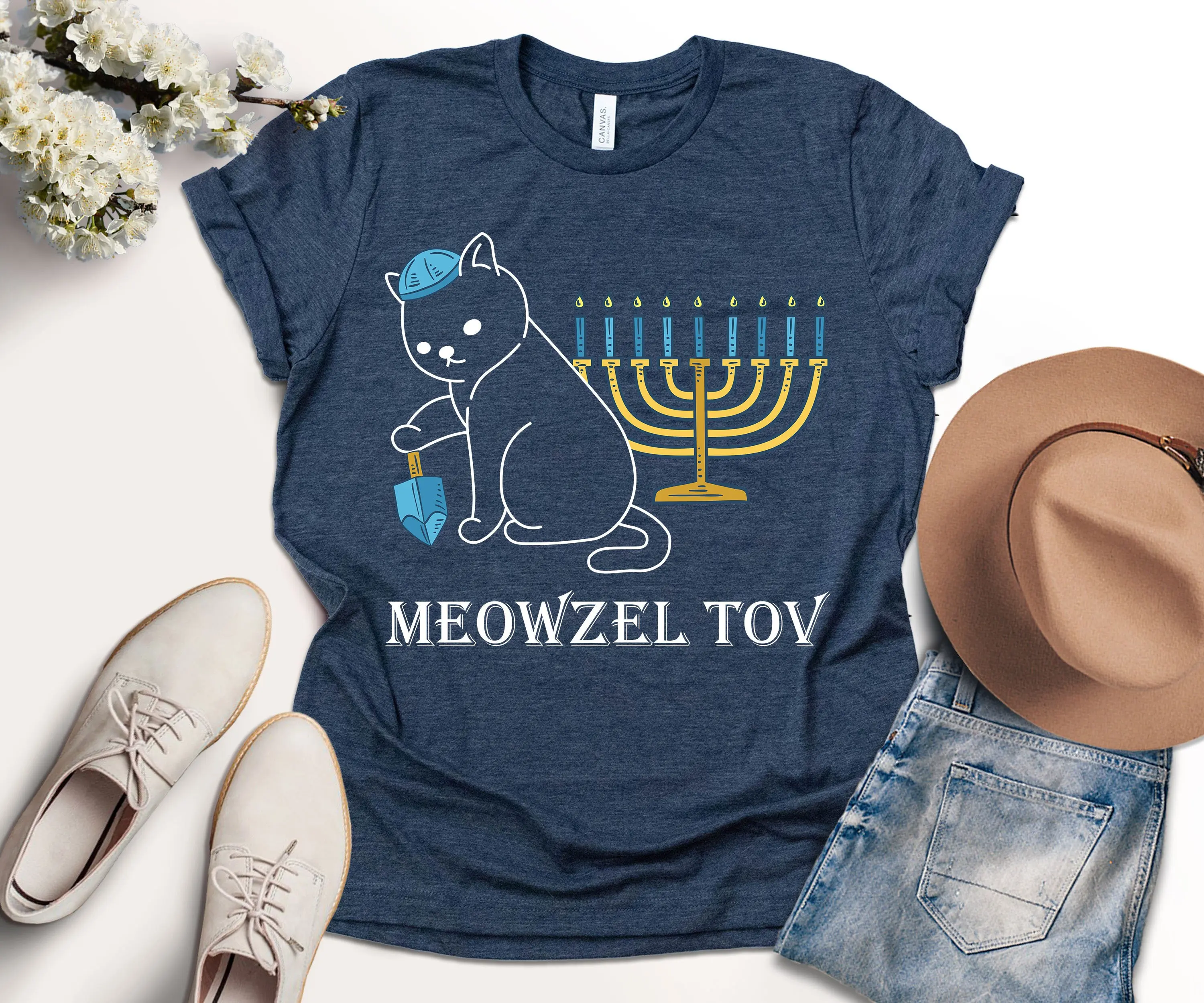 Футболка Meowzel Товары Dreidel Menora Cat Еврейская Ханука Милая семейная праздничная Chanuka