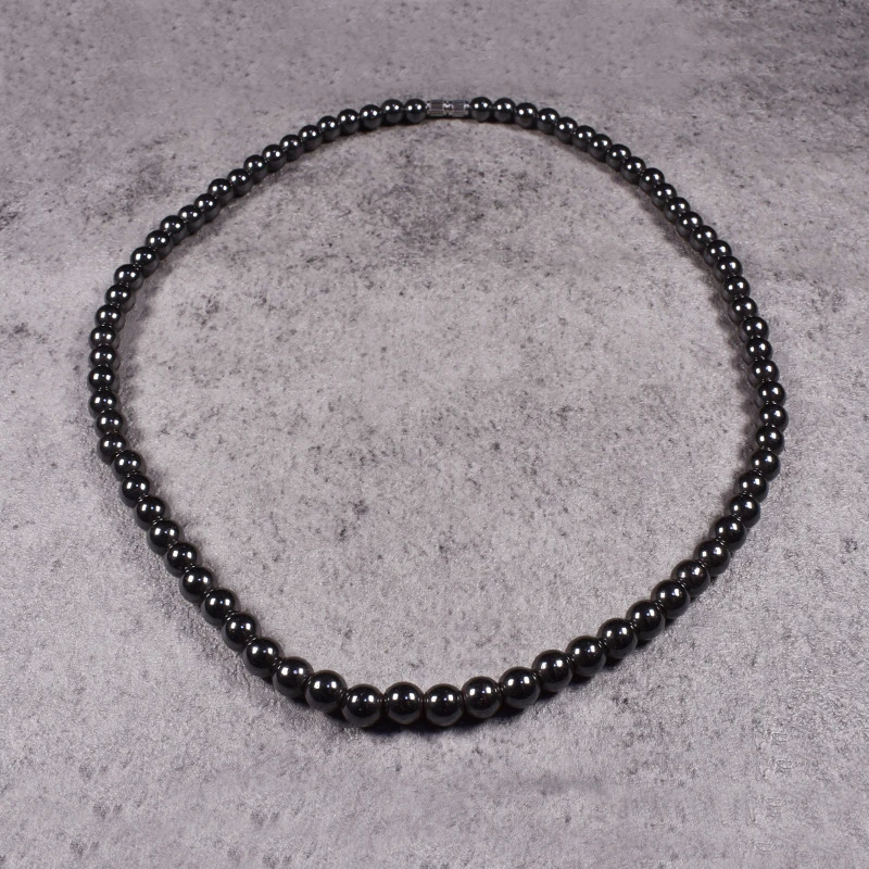 Ожерелья для магнитной терапии черные круглые бусы из гематита чокер цепь