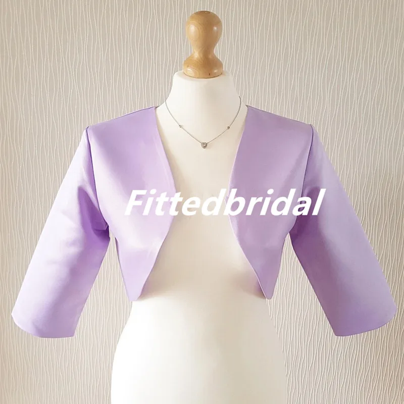 

Lavender 3/4 Sleeves Satin Wedding Bolero Women Jackets Bridal White Ivory Shrugs for Party Formal Wedding Accessories Mariage