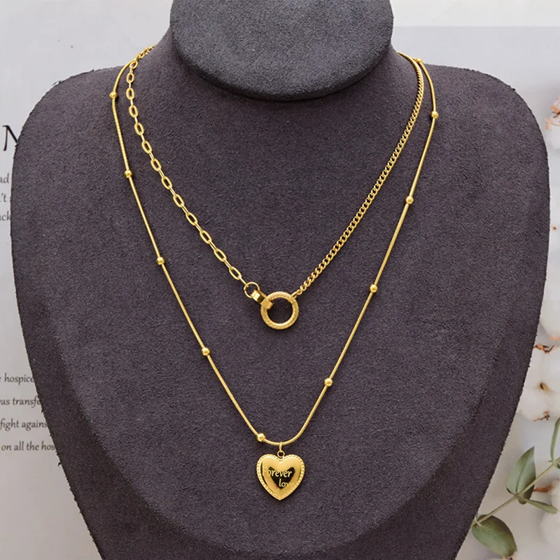 

2 piece/set Korean Fashion Heart Design Stainless Steel Necklace for Women Summer Beach Holiday Necklace Ins Jewelry Accessories