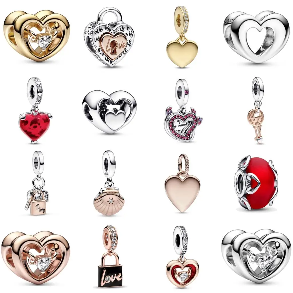 

Original Two-tone Radiant Heart Padlock Splittable Heart Dangle Charm Fit Pandora 925 Sterling Silver Bracelet Jewelry