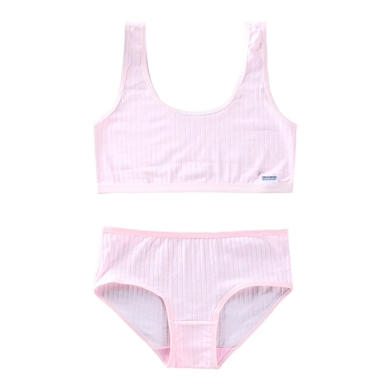 

Комплект спортивного нижнего белья в рубчик для девочек-подростков, однотонный тренировочный бюстгальтер и трусики, 2 шт.