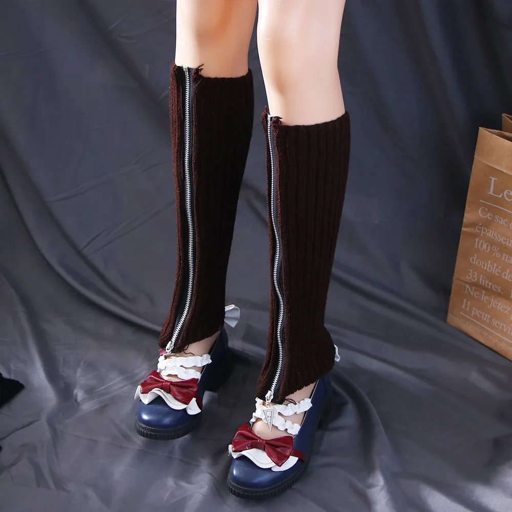 

Гетры Y2k в стиле панк, Лолита, Японские Женские готические черные длинные носки, носки на молнии, зимние вязаные манжеты до колена