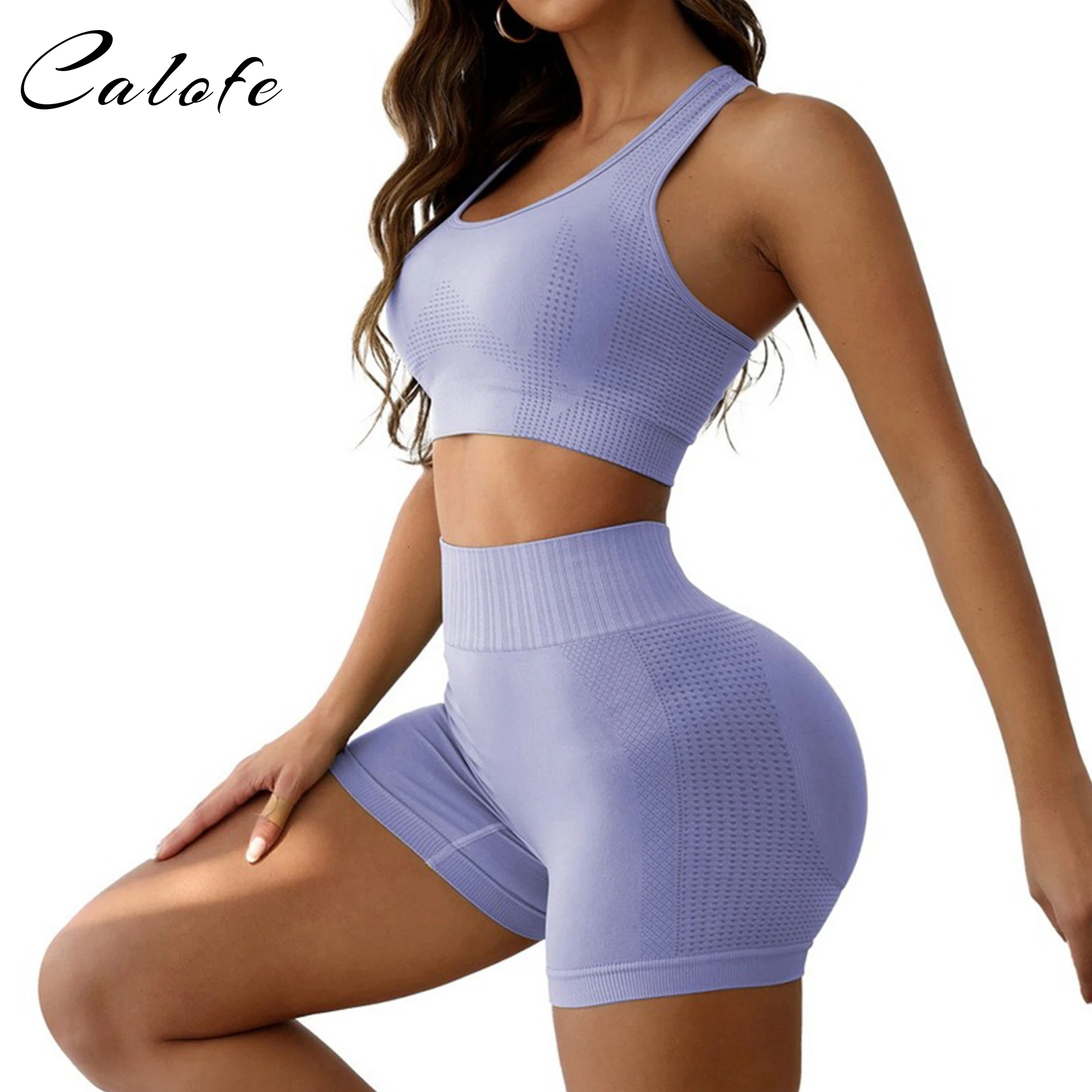 

2PCS Women Seamless Yoga Set Workout Shirts Sport Shorts Bra Gym Suits Fitness Shorts Crop Top High Waist Running Sports Sets