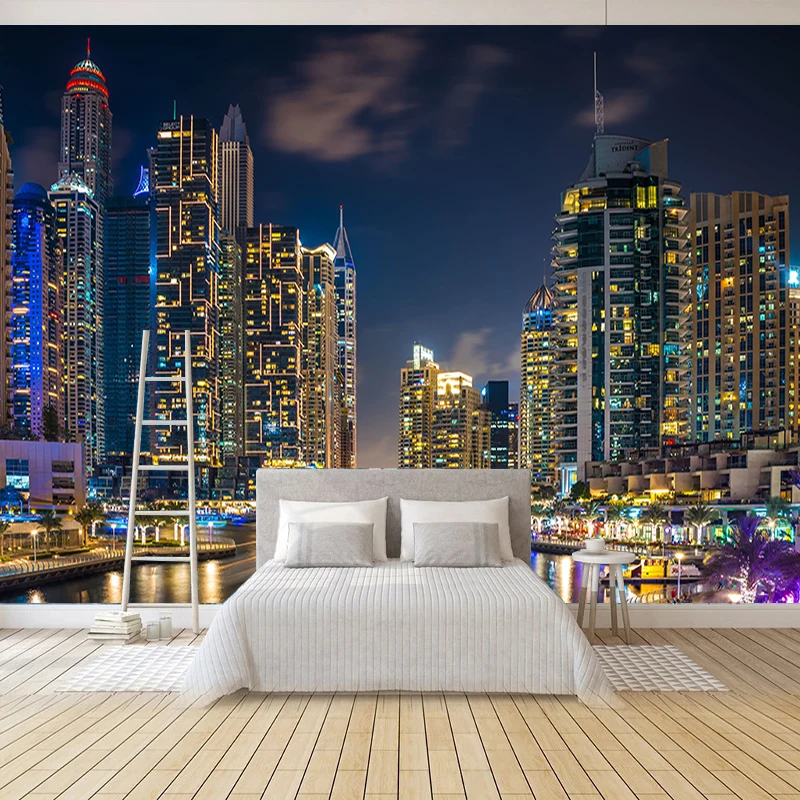 Фотообои на заказ настенная бумага с ночным видением города и зданий современный