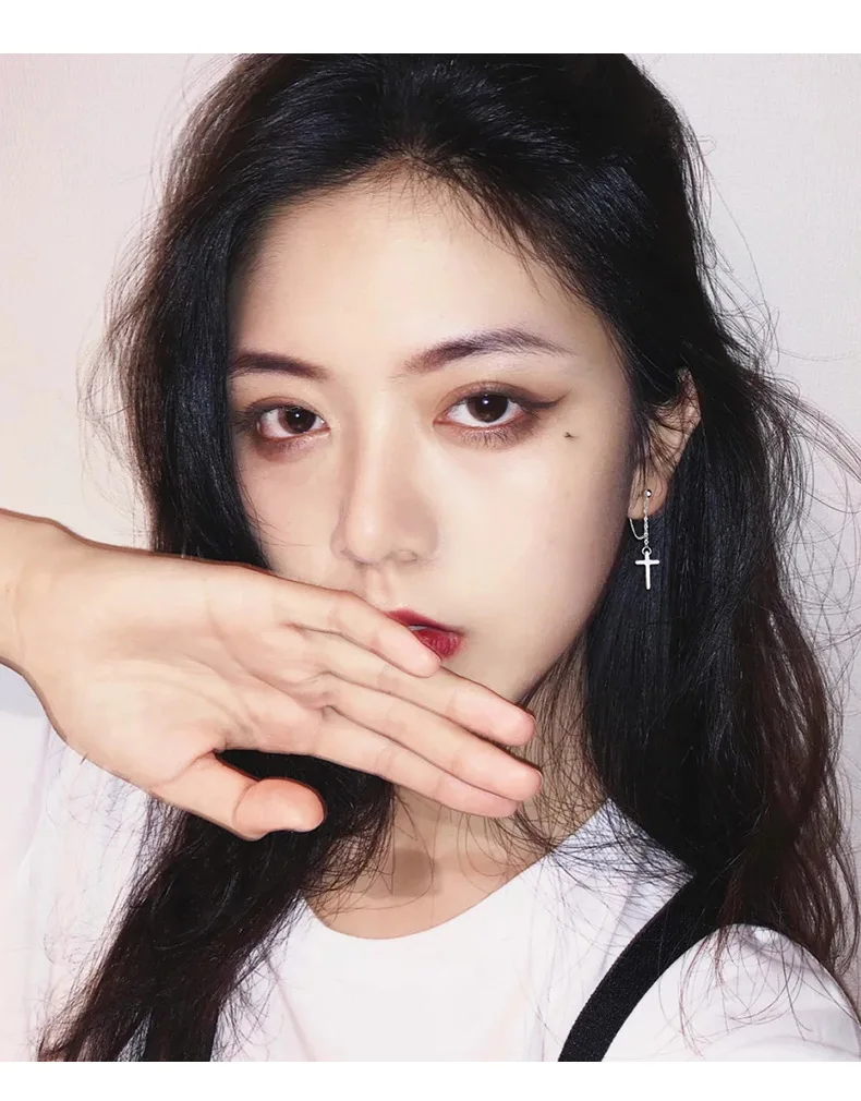 100% 925 Sterling Silver Cross Chain Stud Earrings Beautiful For Women Lady Jewelry Gift ED470