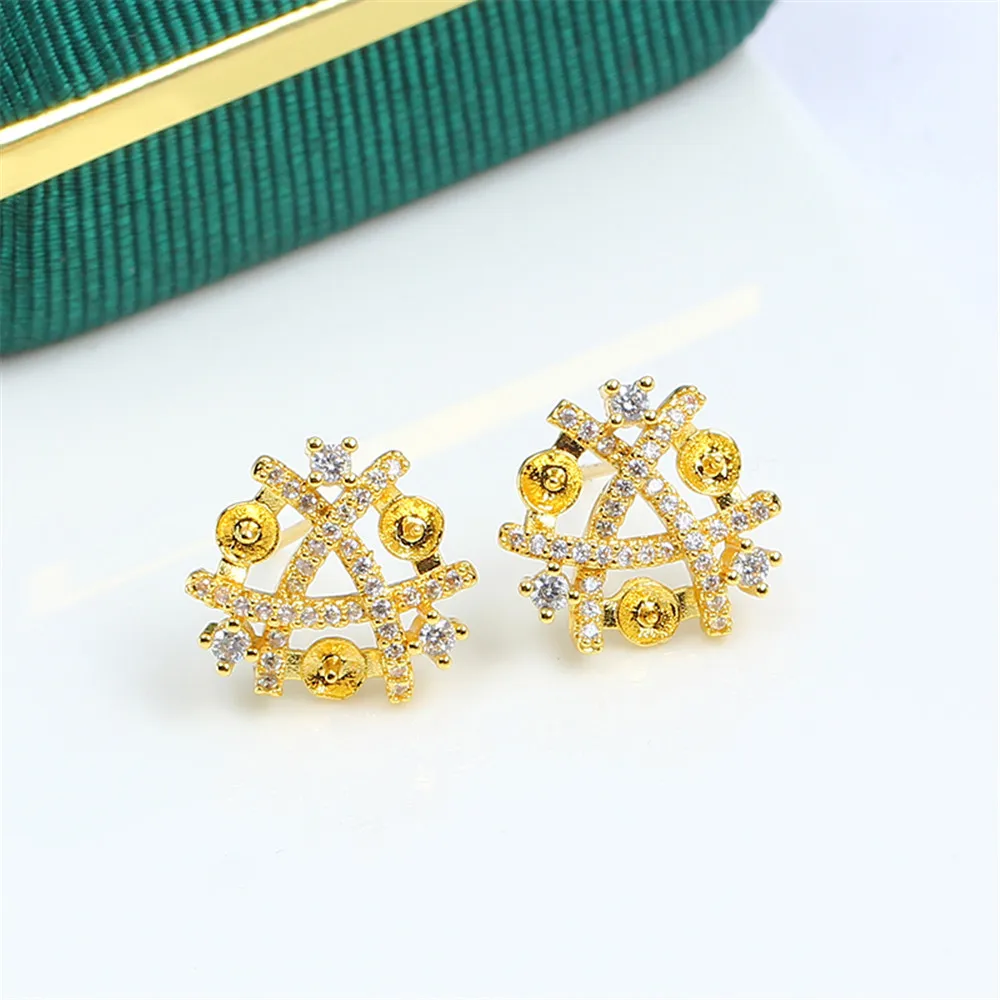 

S925 Silver Needle Domestically Made 14k Gold Wrapped, Gold Injected Small and Exquisite Pearl Zircon Hollow Ear Studs DIY