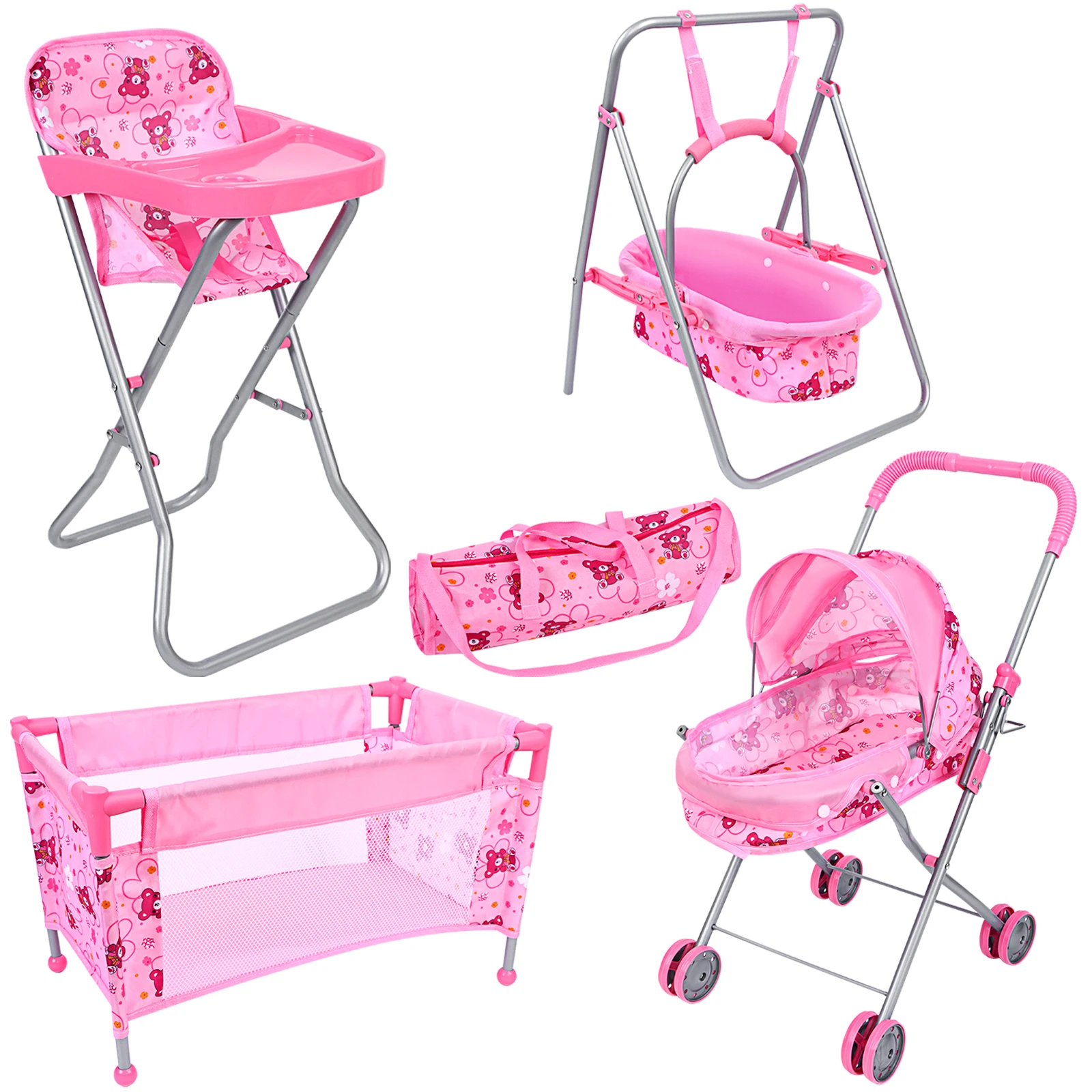 

Baby Doll Stroller Set Fits Up to 16" Dolls - 4 Pcs Deluxe Baby Doll Playset