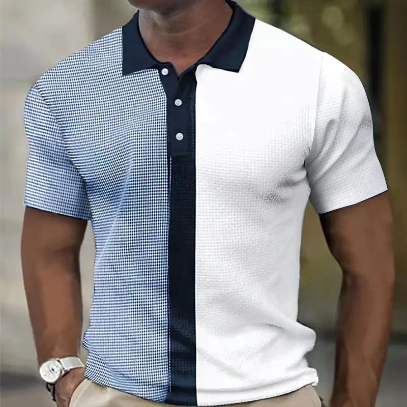 

2023 NEW Men's Fashion Splice Polo Shirt Summer Business Casual Button Wrinkle Resistant Comfort Top