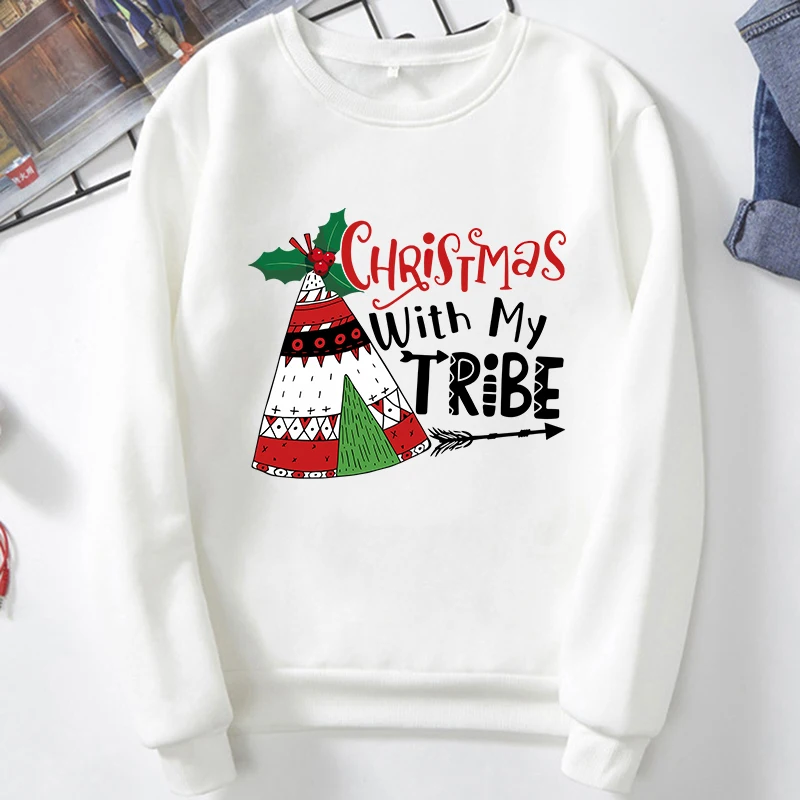 

Winter Casual Women Long Sleeve Hoodies Female Graphic Loose Pullover Christmas Letter Print Ladies Autumn Round Neck Sweatshirt