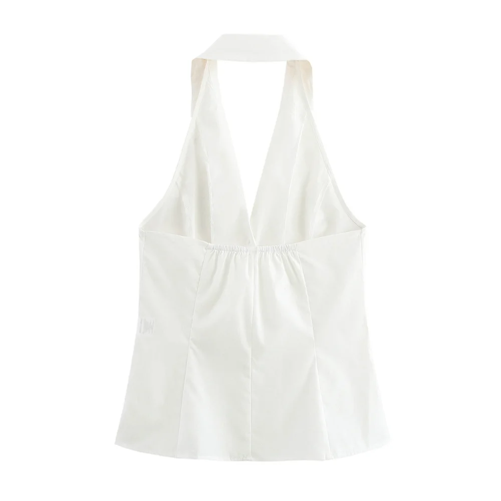 Весенний женский новый свободный и модный нишевый белый топ с воротником в