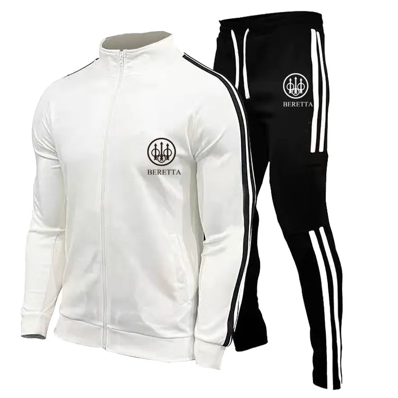 

Sportswear 2-piece Set Cardigan Jacket Trousers Tracksuit Jogging Pocket Outdoor Men Casual Pant Stripe Fashion Spring Autumn