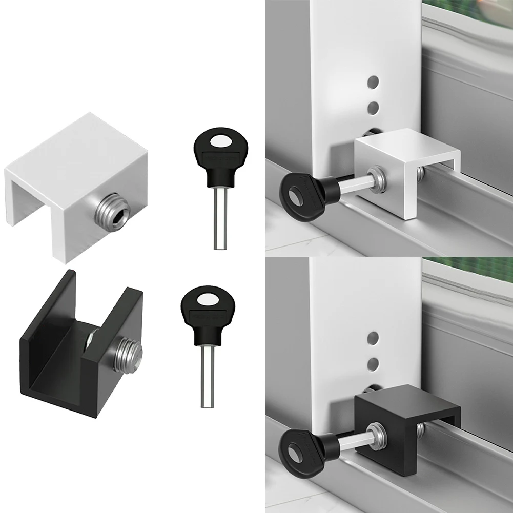 

2pcs Adjustable Lock Stopper Safety Locks With Vertical Key For Kids Pets Door Lock Sliding Windows Hardware Accessories