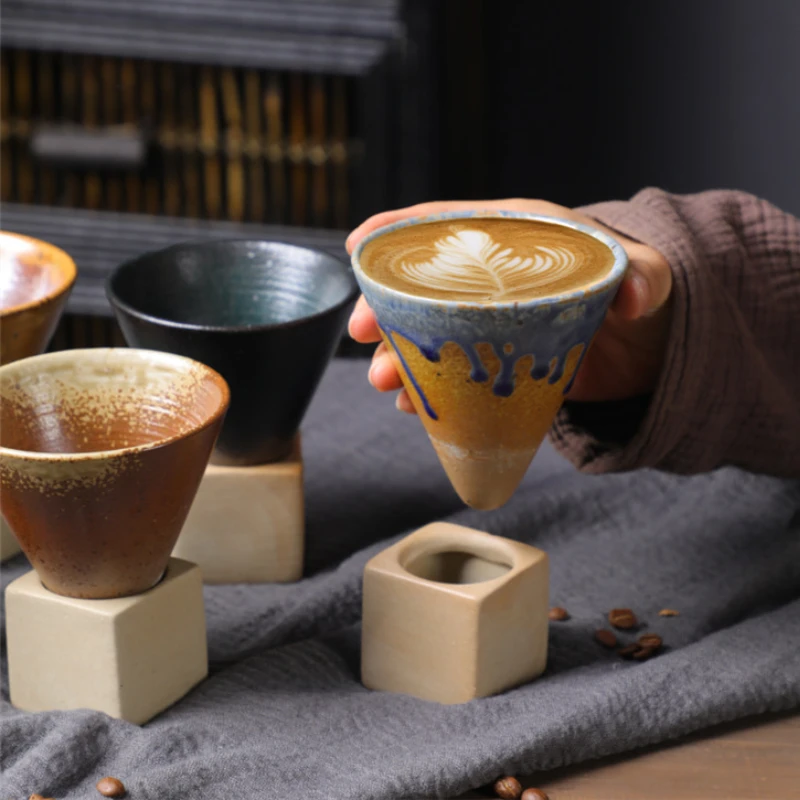 

Керамическая кофейная чашка в форме конуса, креативные чайные кружки в стиле ретро, фарфоровые чашки с подставкой для латте и цветов, керамическая посуда, Рождественский подарок 2023