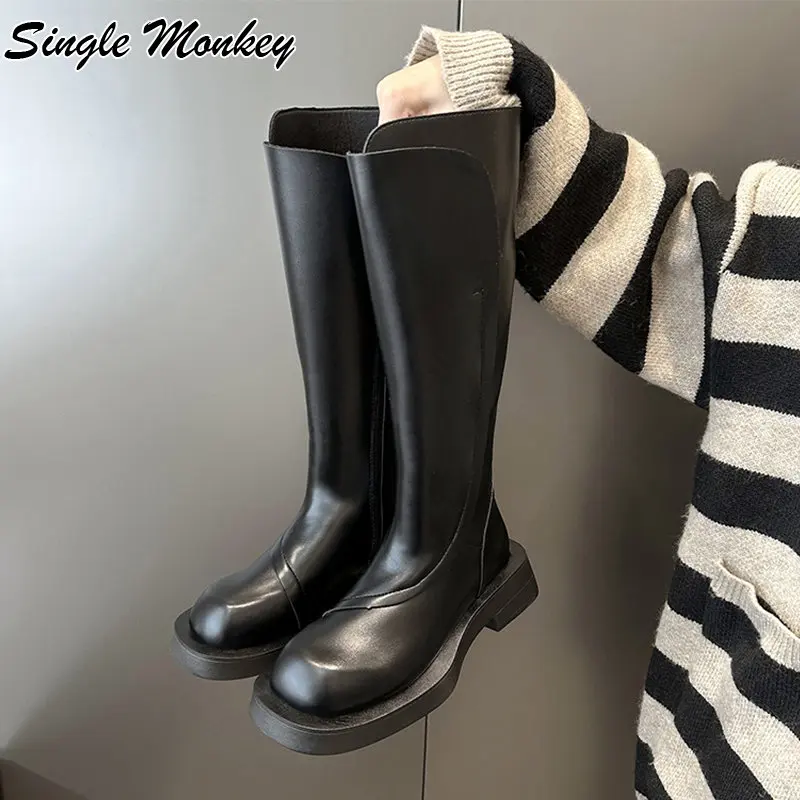 

Женские мотоциклетные сапоги до колена, сапоги Челси на платформе, с квадратным носком, в готическом стиле, гладиаторы, зимняя обувь, 2022