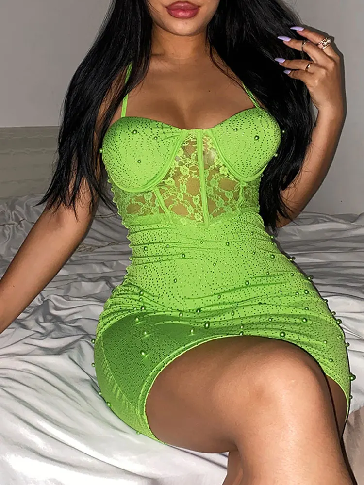 

WeiYao Patchwork Diamond Sexy Y2K Clothes Sleeveless Backless Bodycon Mini Dresses For Women 2022 Club Party Elegant Outfits