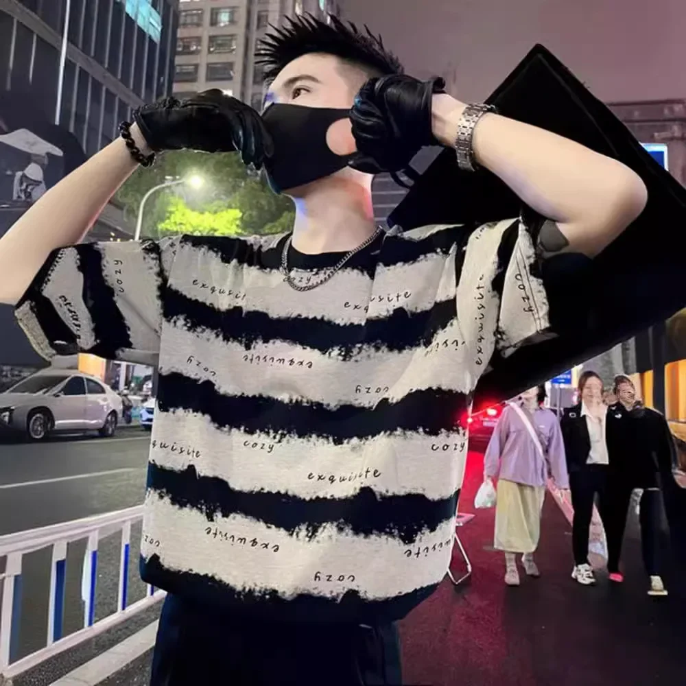 Новый стиль повседневная модная мужская футболка с коротким рукавом свободный