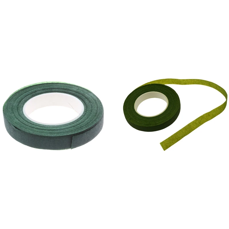 

2 Roll 30Yard 12Mm Self-Adhesive Paper Tape Floral Stem For Garland Wreaths Artificial Silk Flower, Green & Dark Green