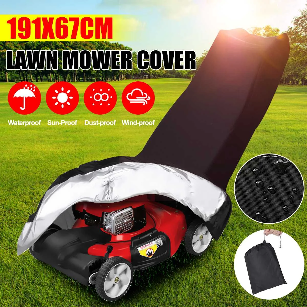 

191 x 67CM Waterproof Dust Rain Proof Cover Outdoor Garden Sunscreen Tractor Lawn Mower Cover For Lawn Mowers Covering Material
