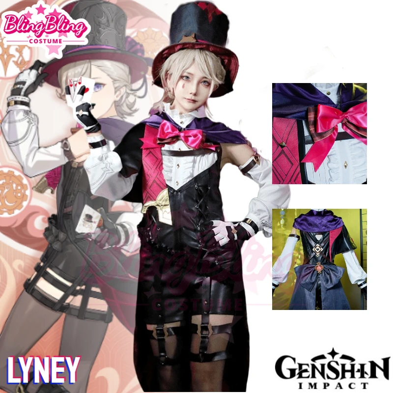 

Костюм для косплея Genshin Impact Lyney, костюм для косплея Genshin Impact Magician Lyney, игровая униформа для мужчин и женщин и парик