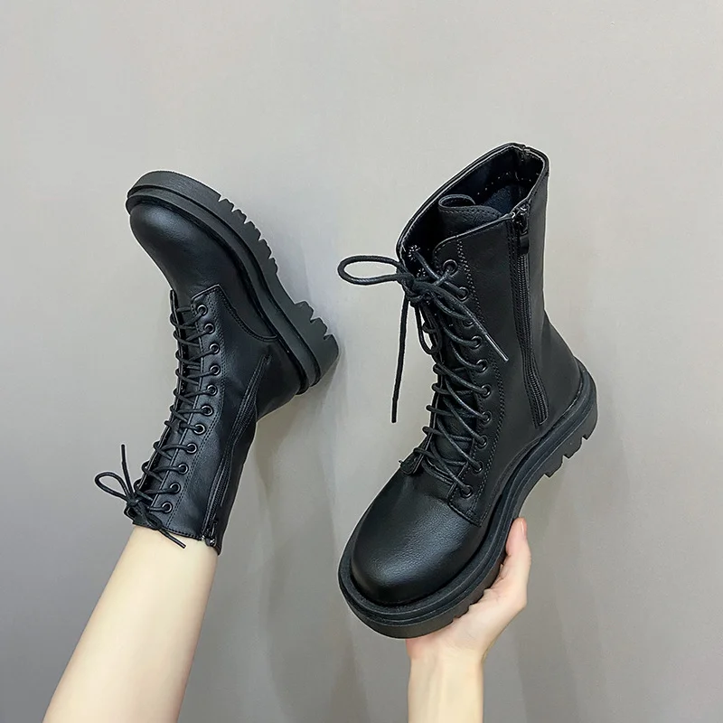 Women's Boots Shoes Women's Boots Winter 2023 New with Plush Women's Boots 5cm Heel Lace Up Zipper Botas Mujer Boots Women