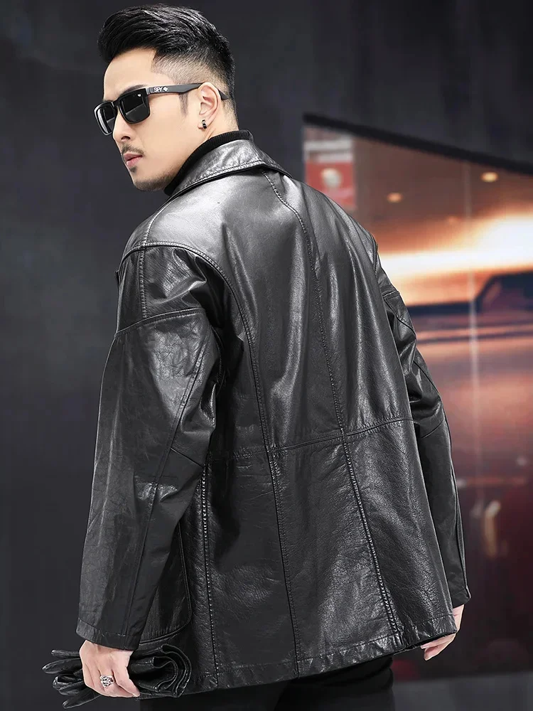 Тренчкот мужской из воловьей кожи деловой верхний слой роскошный длинный