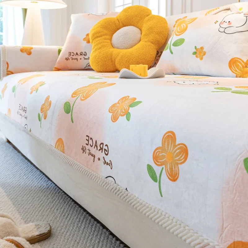 

Modern Solid Color Winter Milk Velvet Sofa Mat Winter Sofa Cushion Thickened Anti Slip Cushion New Leather Sofa Cover Cover