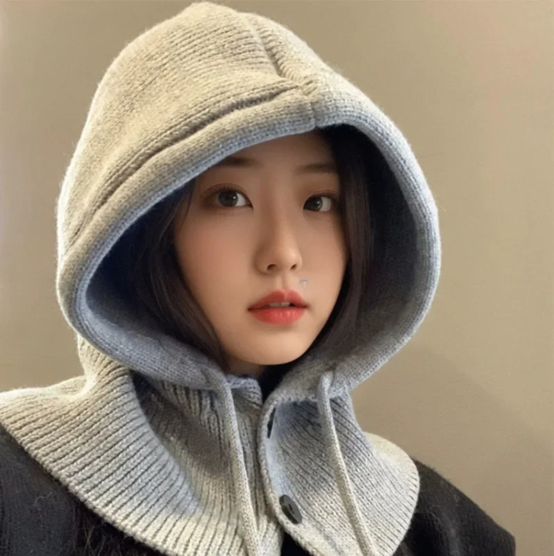 Южнокорейская Балаклава женская зимняя теплая шапка шарф одна пара наушников