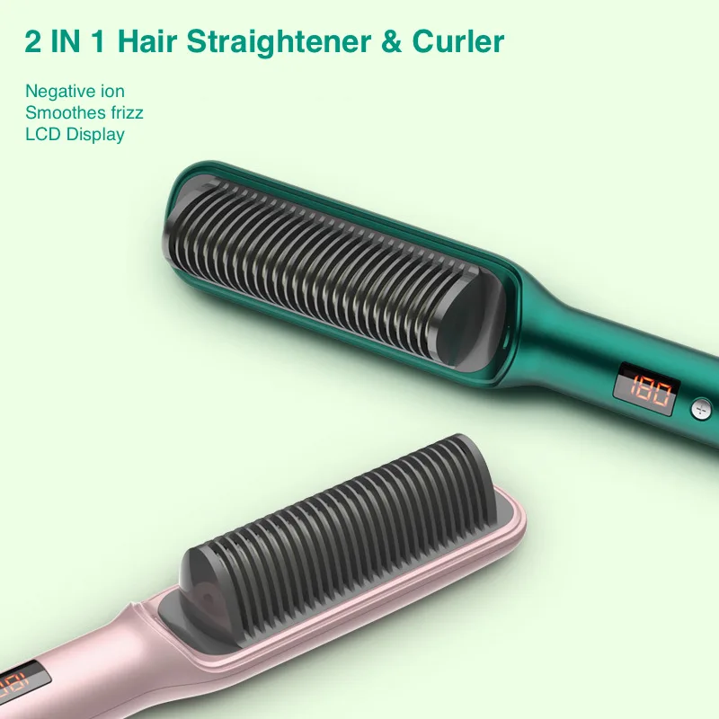 

Hair Straightener Iron Hair Curler Anion Hot Comb Straightening Brush With LCD Display 2 in 1 Hair Straightener Iron