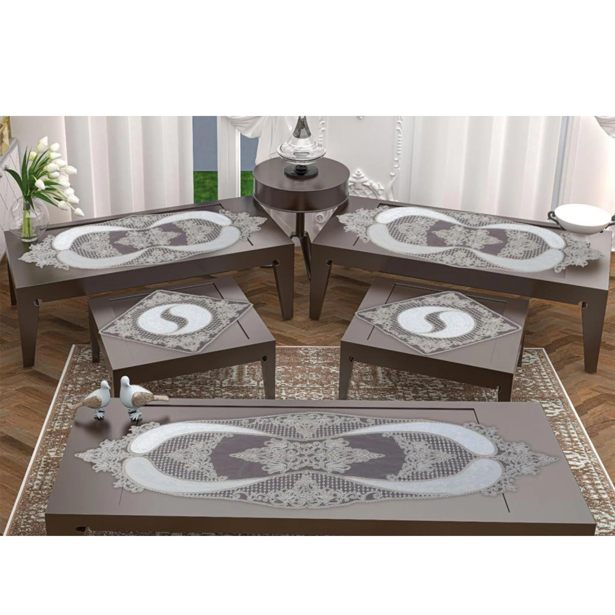 

Новый сезон, набор Zigar для гостиной из 5 предметов, бархатная ткань, накидка на стол с кружевом, на день рождения, новый роскошный домашний под...