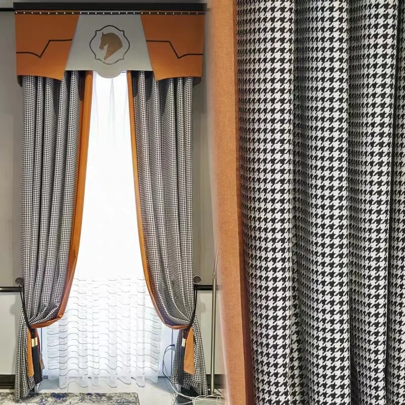 

Classical New Chinese Splicing Chenille Light Luxury Simple Nordic Blackout Curtains for Living Dining Room Bedroom Screens