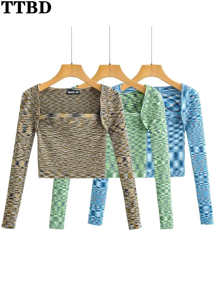 

TTBD y2k clothes Women 2022 fashion irregular pattern knitted sweater vintage long sleeve tube top two-piece set chic tops