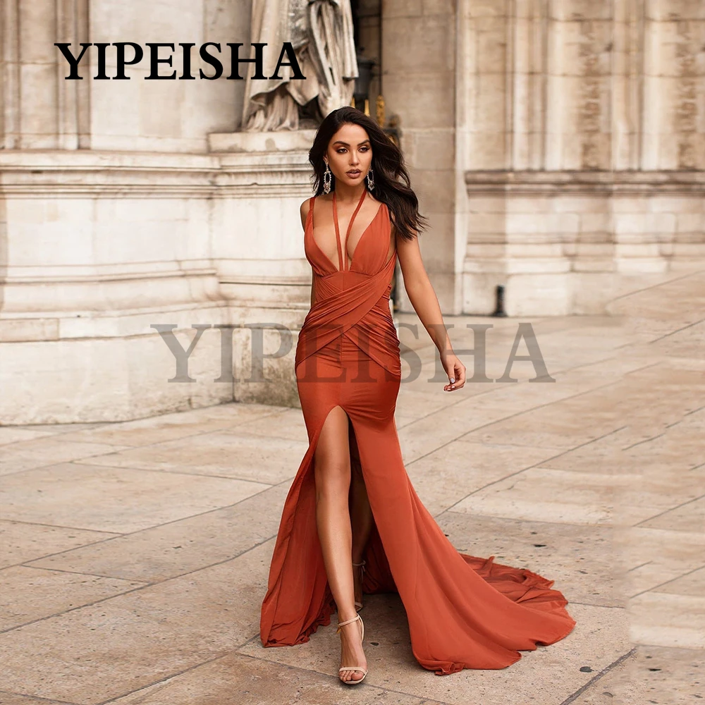 Женское вечернее платье-Русалка со шлейфом с открытыми плечами и длинным рукавом