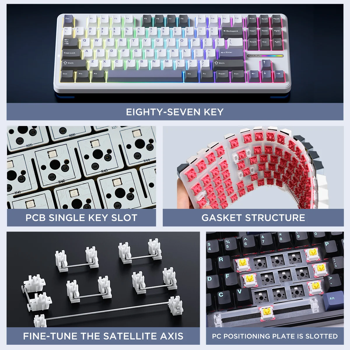 Клавиатура Aula-Clavier Bodycanique F87 LeicMode 2 4 г sans fil USB Bluetooth échange à chaud шарнир RVB PBT 87 touches claviers