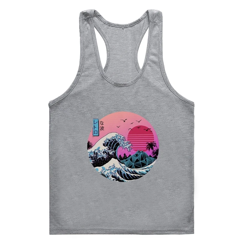 

Summer Unisex Gym tank Gym t-tank top menman Fashion Sea Wave tank Gym t-tank top menHarajuku Oversize Print Gym t-tank top menG
