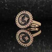 new simple jewelry round enamel star moon design ring men and women couples finger link day gift