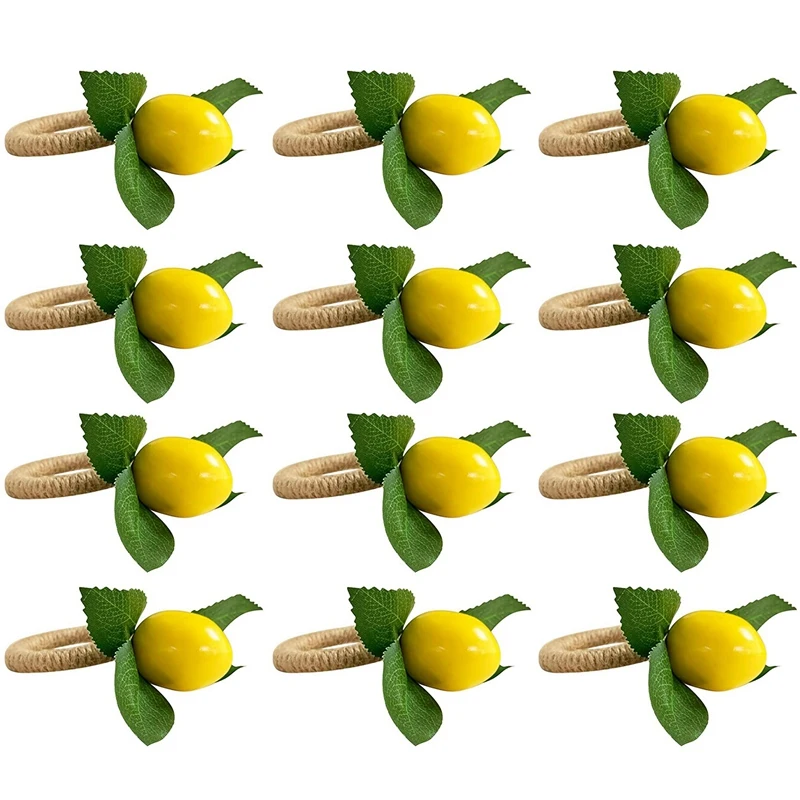 

12Pcs Simulation Lemon Plant Napkin Ring Fruit Meal Buckle Hotel Model Room Napkin Ring Napkin Buckle Party Supplies