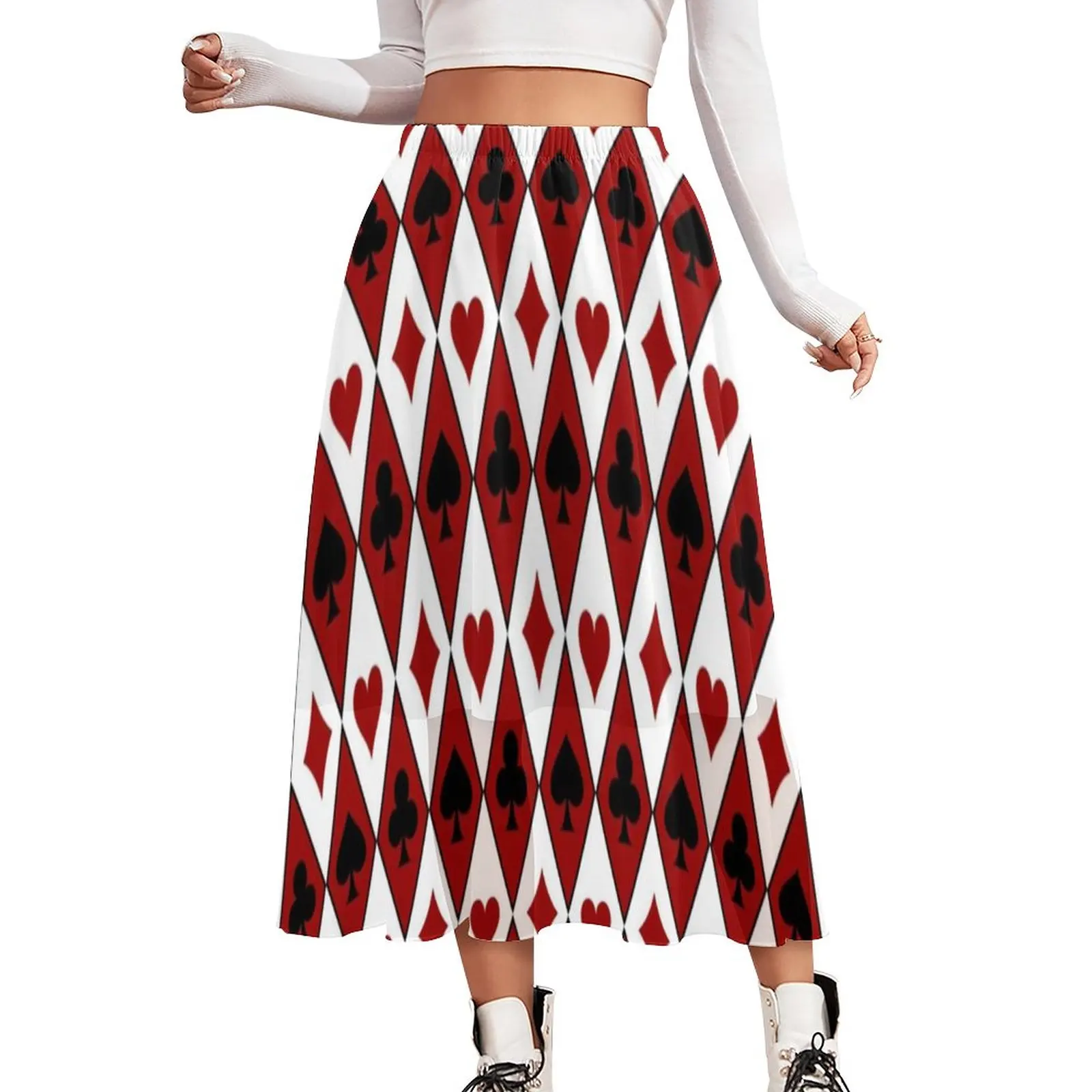 

Funny Poker Print Skirt Argyle Card Suits Y2K Casual Skirts Kawaii Boho Skirt Female Graphic Oversized Clothes