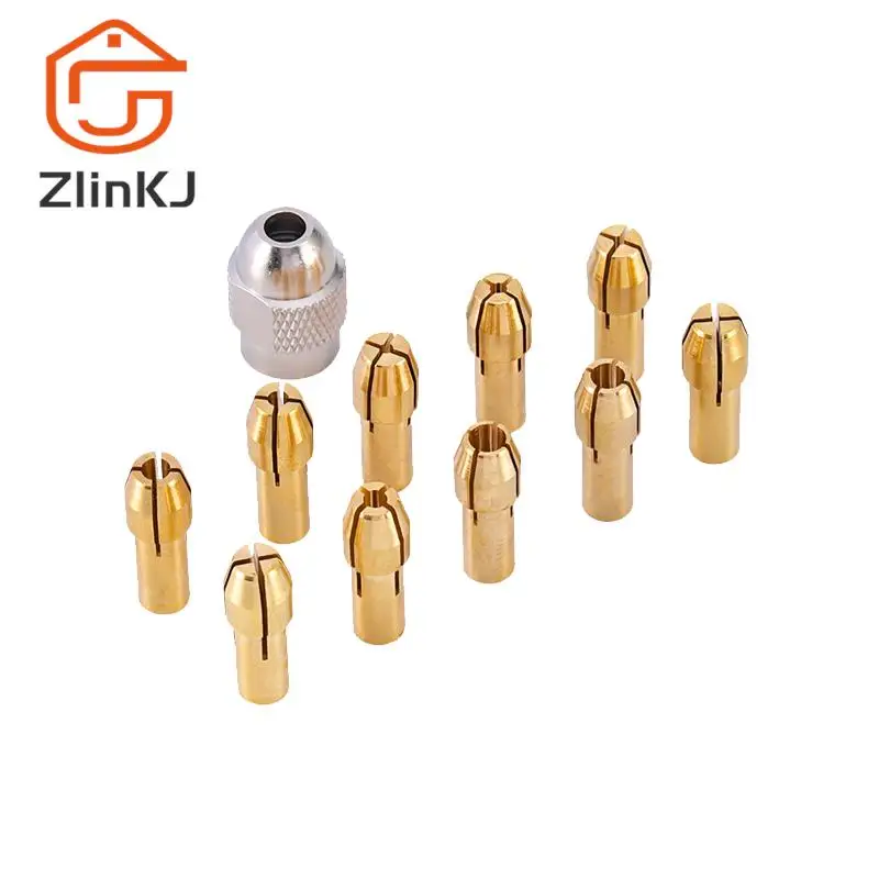 

11PCS/Set Mini Brass Drill Chucks Collet Bits 0.5-3.2mm 4.3mm Shank Screw Nut Replacement for Dremel Rotary Tool Accessories Set