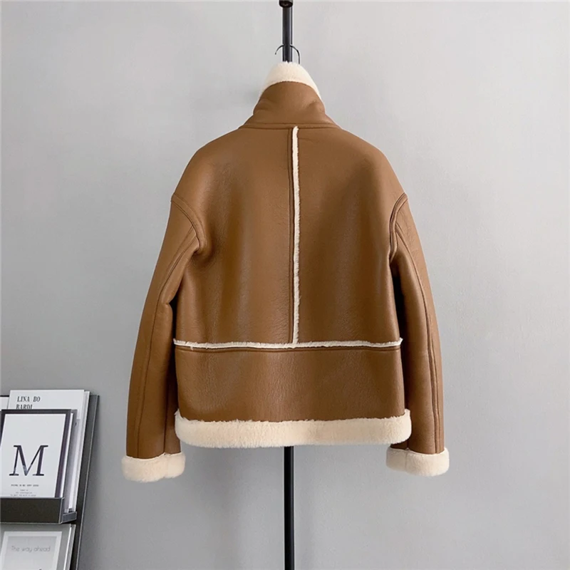 Кожаные пальто из натуральной овечьей шерсти женские зимние новые шикарные