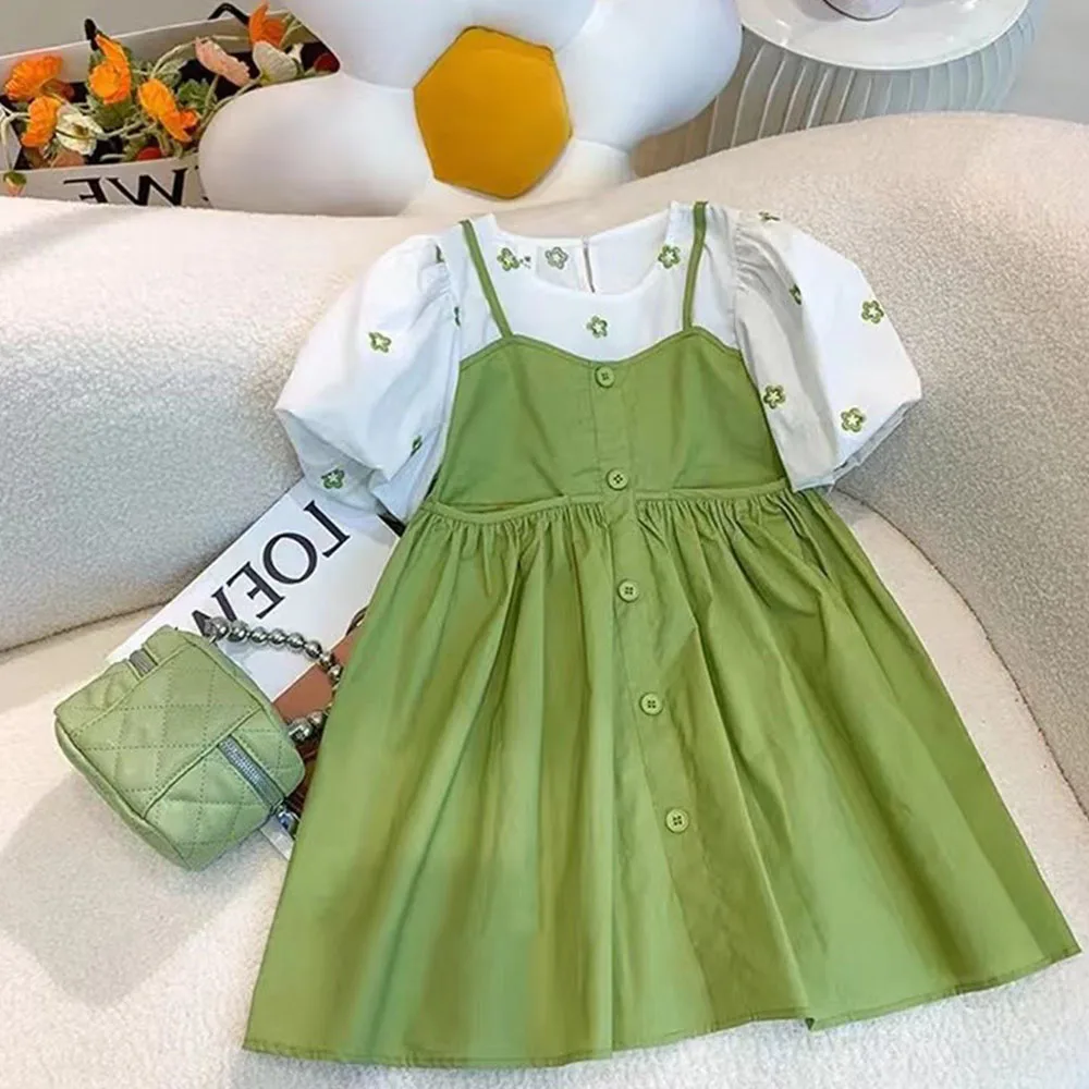 

Toddler Girls Casual Dress 2022 Summer New Embroidered Flower Puff Sleeve Dress Fashion Kids Suit for Children Clothes Vestidos