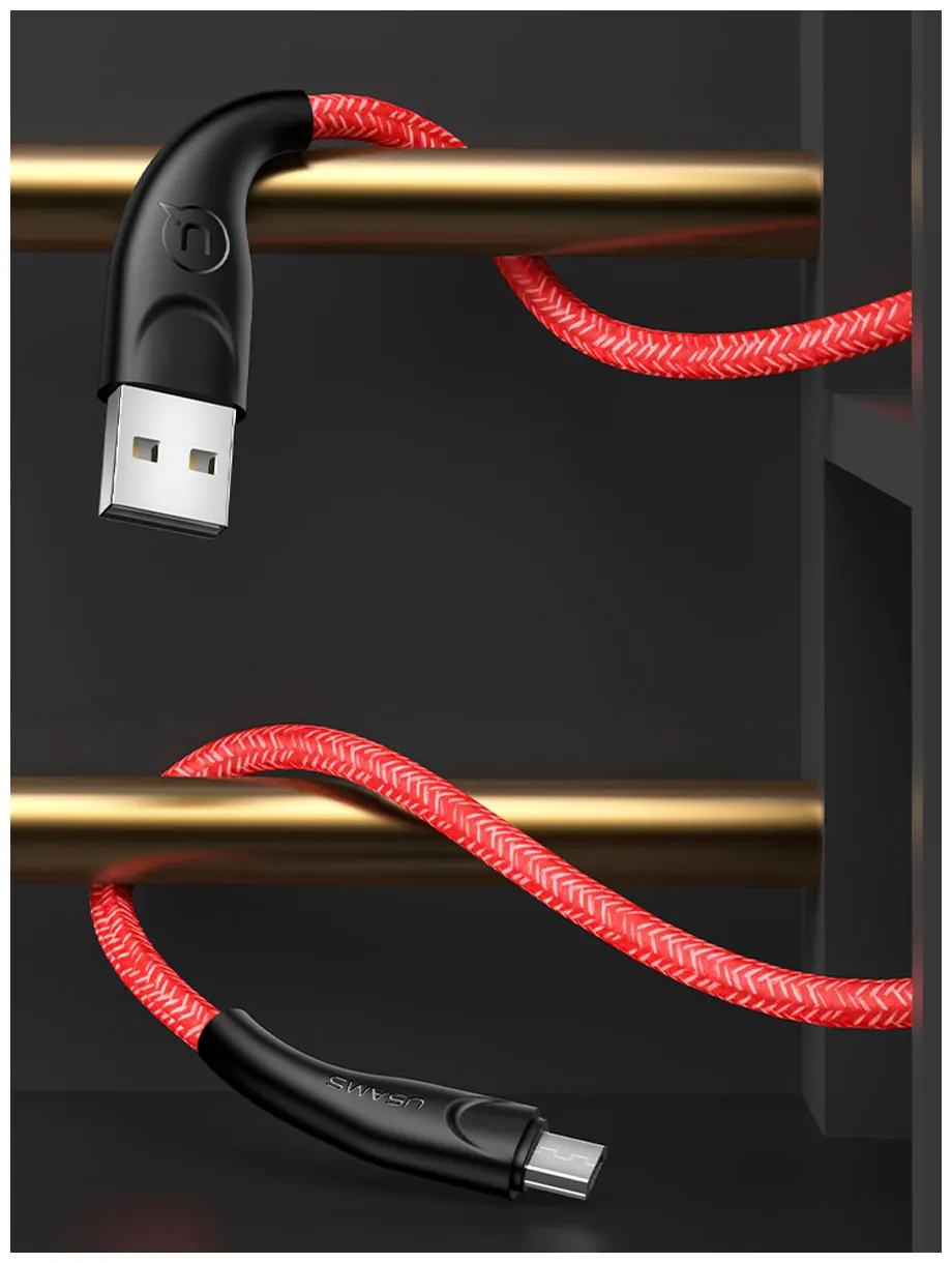 Кабель Usams SJ399 USB - micro (3 м) нейлоновая оплетка красный (SJ399USB02)