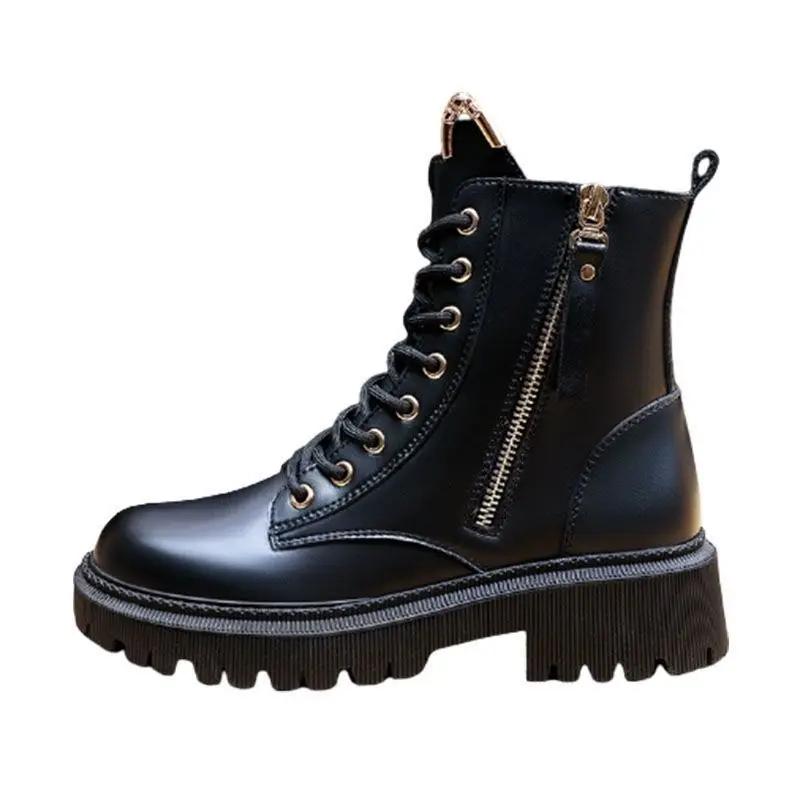 Women's Autumn Martin Boots 2021 Fashion Zipper Round Toe Cute Short Leather Woman Casual Platform Goth Shoes Motorcycle | Обувь