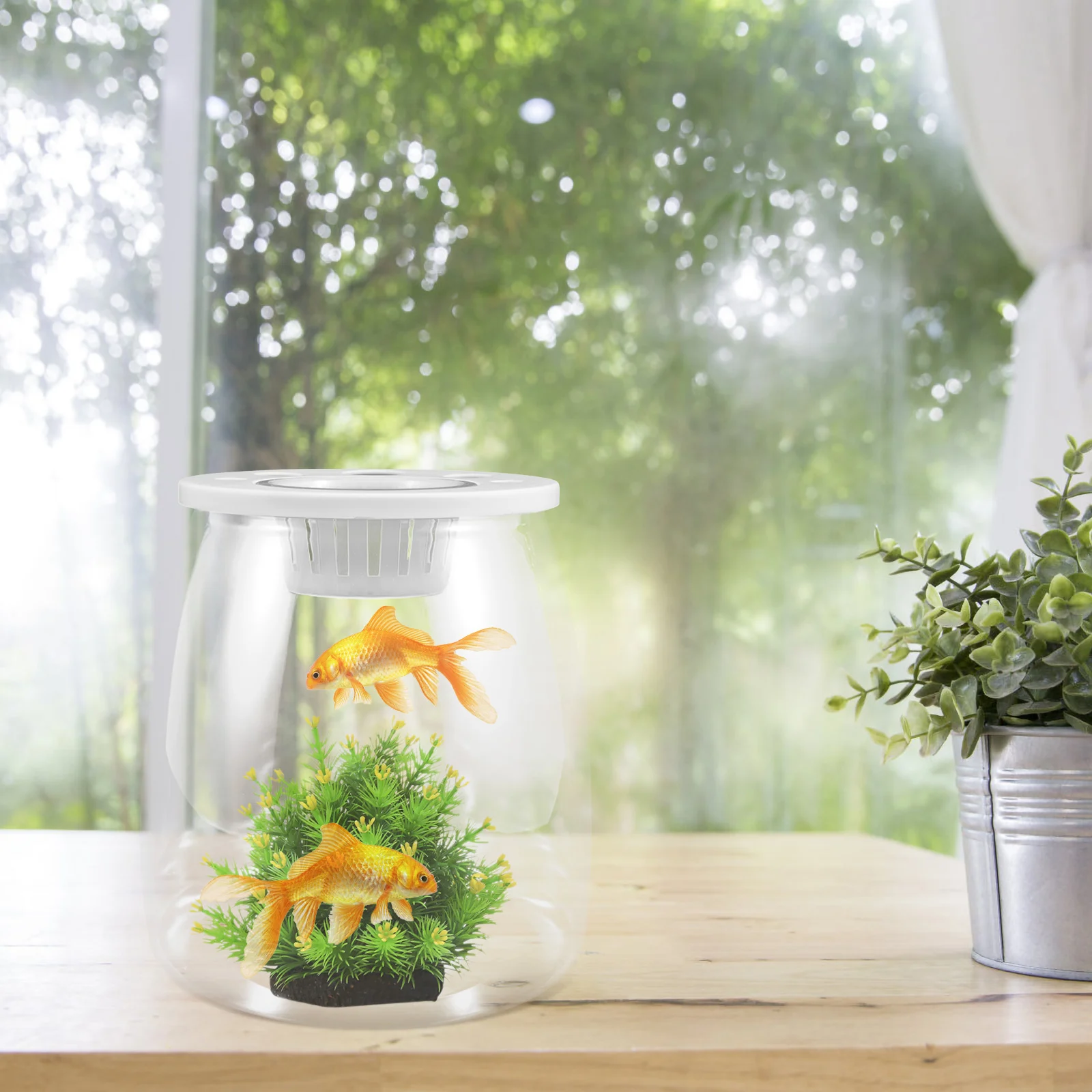 

Office Desk Decor Clear Fish Keeper Aquarium Tank Desktop Plastic Goldfish Bowl