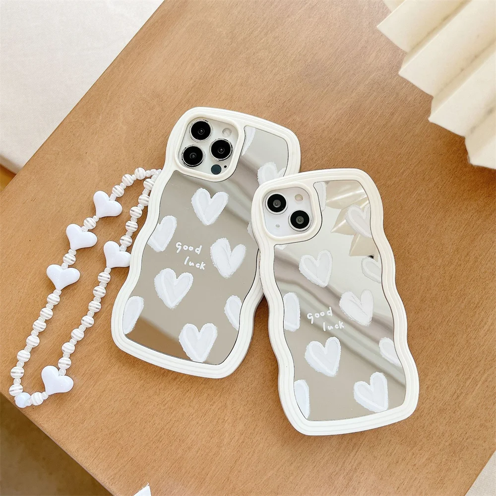 

Wave edge mirror white love case for iPhone 14 Apple 12pro11/13/XsMax/XR fashionable removable phone case
